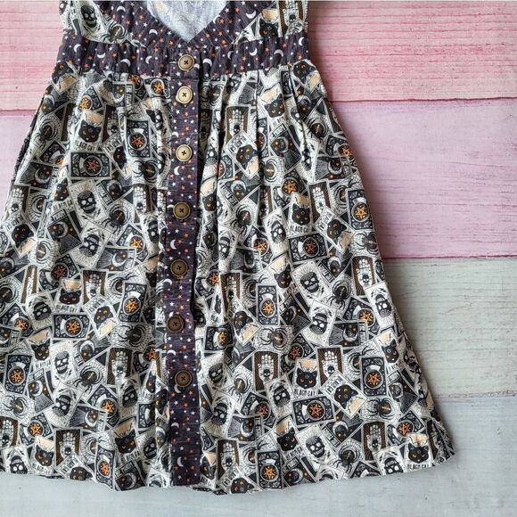 Academia Magick Tarot Print Mystical Sweetheart Button Back Fit & Flare Dress - Picture 7 of 9